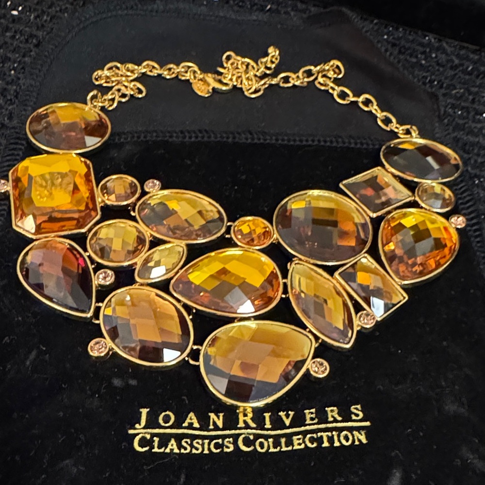 Joan Rivers Gold-Tone Necklace with Amber and Topaz Crystals